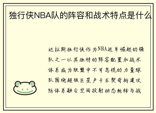 独行侠NBA队的阵容和战术特点是什么