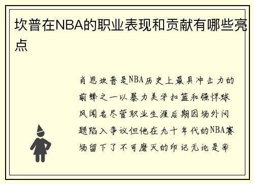 坎普在NBA的职业表现和贡献有哪些亮点